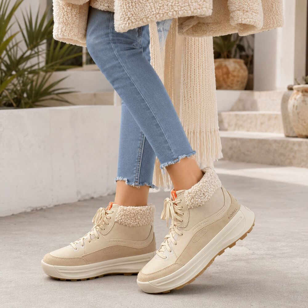 Sorel ONA 503 Mid Cozy Sneaker Boots Sherpa Cream Tan Womens Size 6.5 NL5047